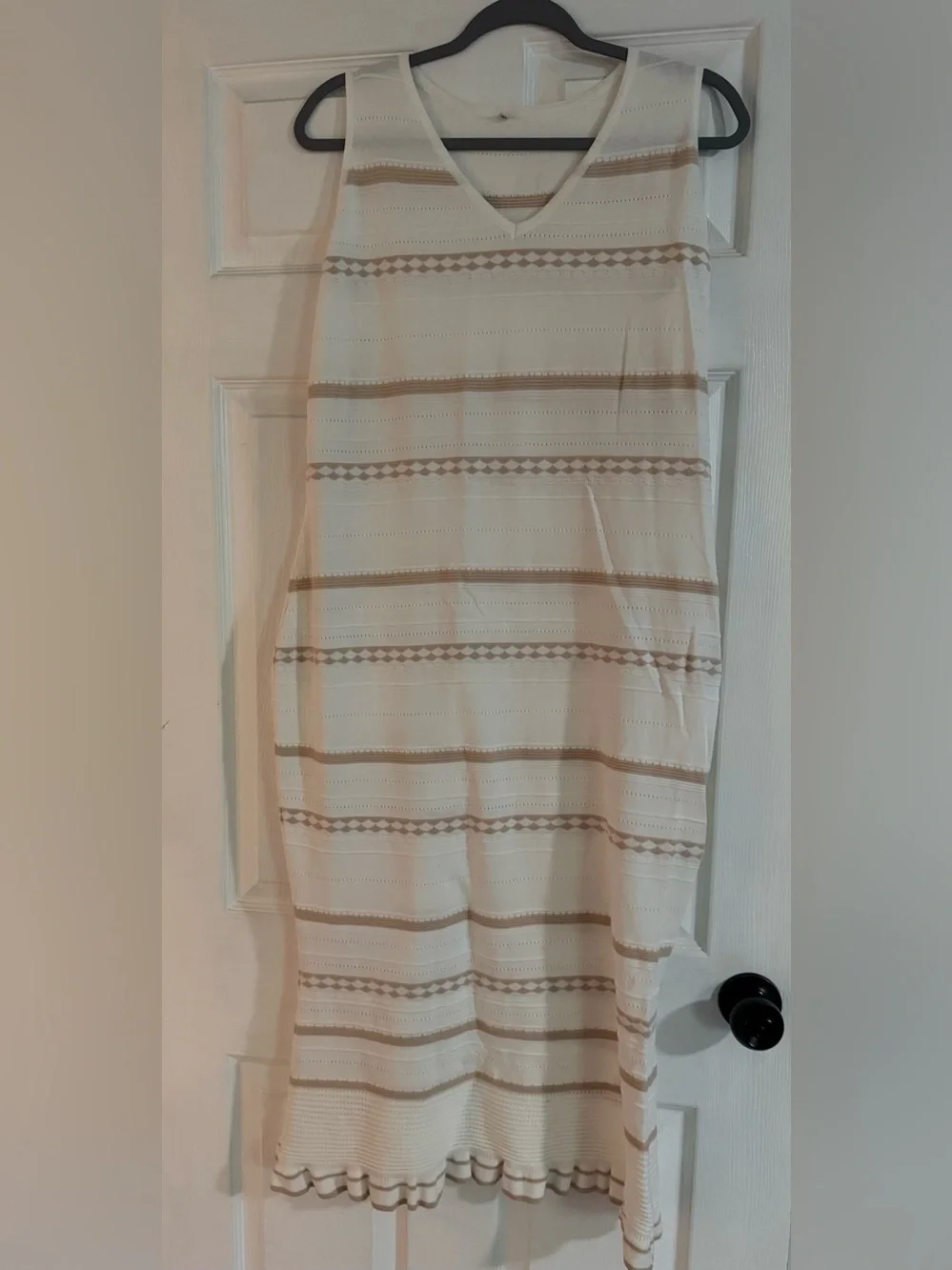 Cream and Tan Striped Midi Skirt maternity